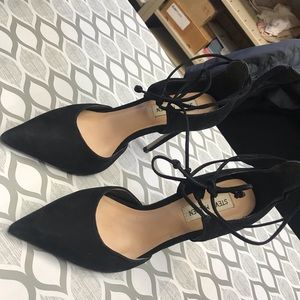 STEVE Madden black suede stilettos ankle strap